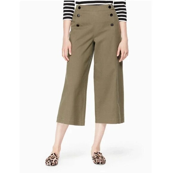 Kate Spade Broome Street Olive Green Wide Leg Sailor Pant 6 - Picture 2 of 10